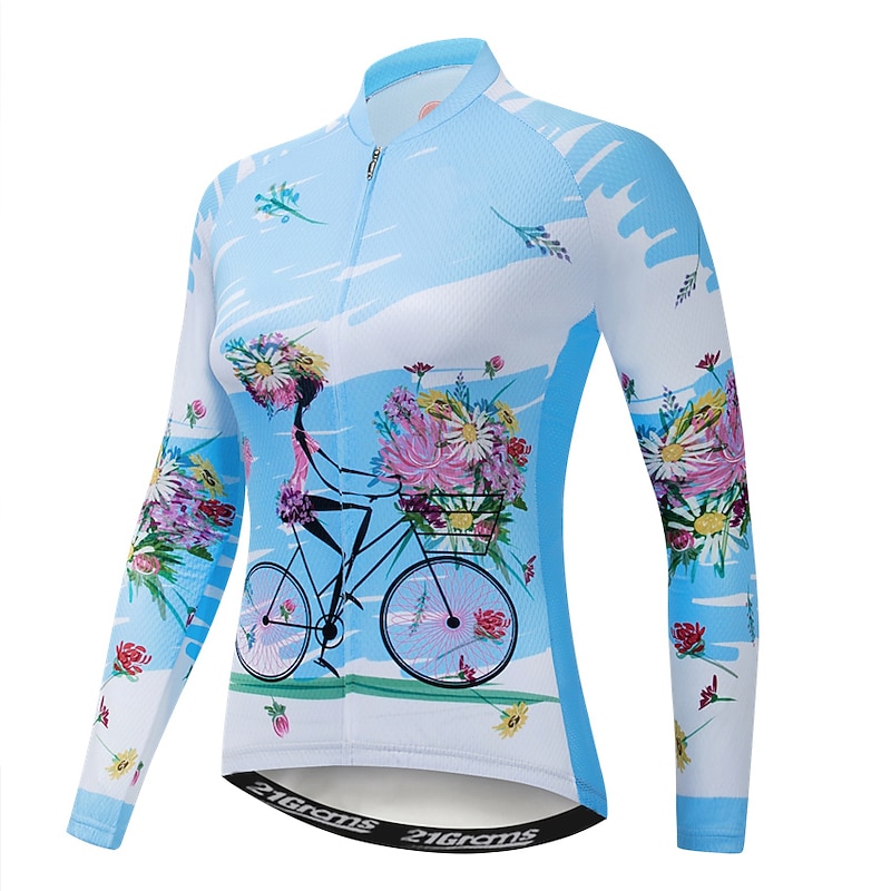 Women's Cycling Jersey Patterned Floral Botanical Flower Long Sleeve Bike Jersey Top with 3 Rear Pockets Mountain Bike MTB Road Bike Cycling Quick Dry Front Zipper Soft Back Pocket Sports White Pink4