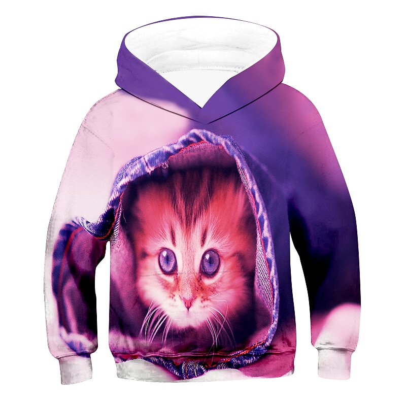 Kids 3D Print Cat Hoodie Long Sleeve  Animal Green Blue Purple Children Tops Fall Winter Active Streetwear Daily Indoor 2-13 Years4