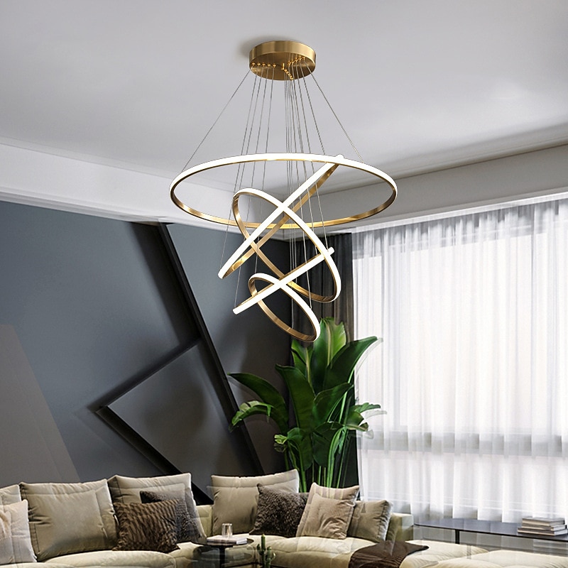 LED Pendant Light 4 Rings 80 cm Modern Circle Desgin Pendant Light Copper Brass LED 110-120V 220-240V3