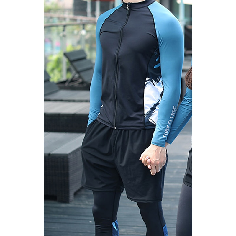 Men's Rash guard Swimsuit UV Sun Protection UPF50+ Breathable Long Sleeve Diving Suit Swimsuit 3-Piece Front Zip Swimming Diving Surfing Water Sports Floral Spring Summer Autumn / Fall / Quick Dry2