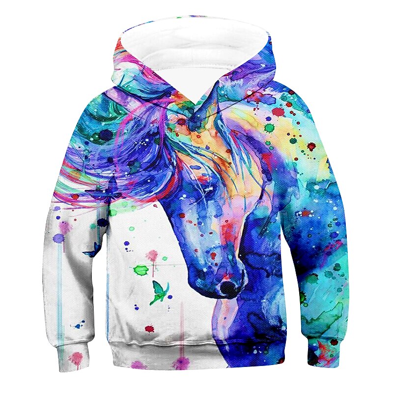 Girls' 3D Geometric Color Block Tie Dye Hoodie & Sweatshirt Long Sleeve 3D Print Active Basic Kids Toddler4
