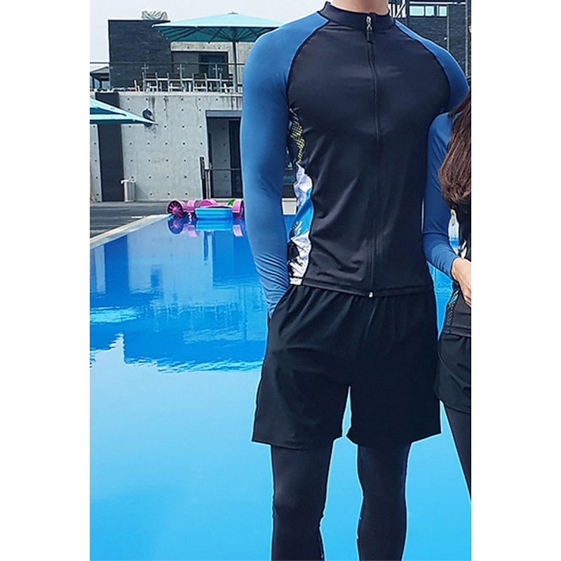 Men's Rash guard Swimsuit UV Sun Protection UPF50+ Breathable Long Sleeve Diving Suit Swimsuit 3-Piece Front Zip Swimming Diving Surfing Water Sports Floral Spring Summer Autumn / Fall / Quick Dry4