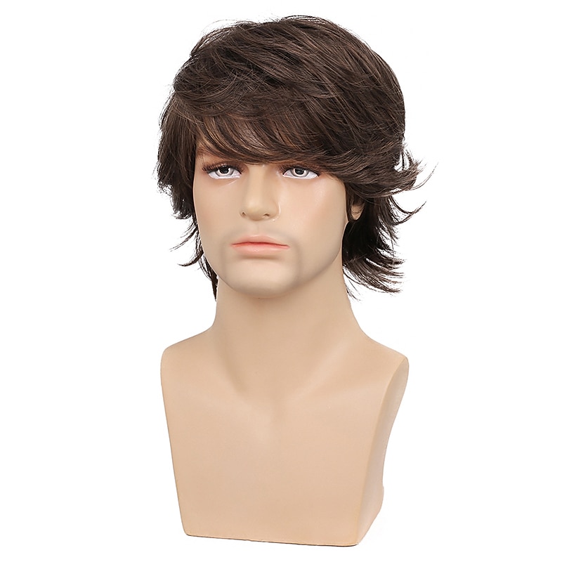 10 Inches Brown Wigs Curly Layered Synthetic Heat Resistant Hair Short Wave Fluffy Natural Wig For Men Daily Use20213