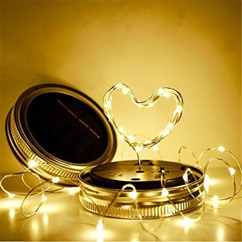 Elegant Wedding Party Reception Solar Mason Jar Lid String Lights - Waterproof Outdoor Fairy Firefly Lights for Patio, Garden,Party Decor 6 Set2