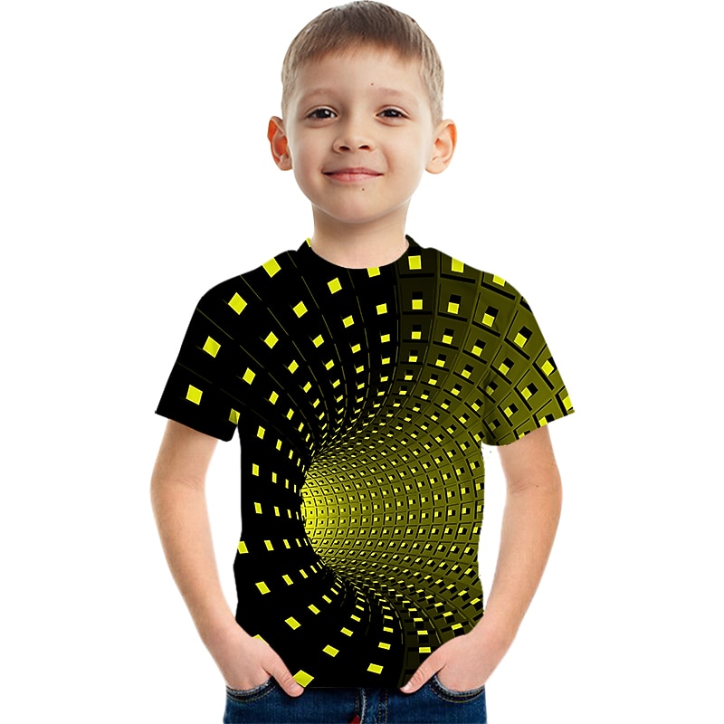 Boys 3D Color Block Optical Illusion T shirt Short Sleeve 3D Print Summer Active Sports Streetwear Polyester Rayon Kids 2-13 Years Outdoor Daily3