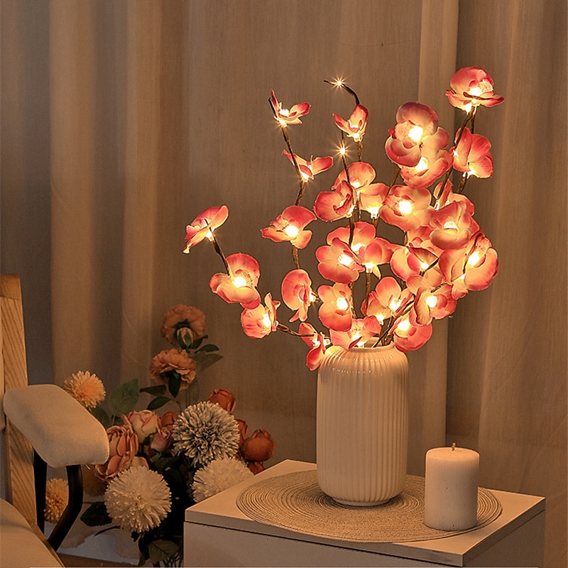 LED Phalaenopsis Branch Lamp 20 Bulbs Simulation Orchid Branch LED Fairy Lights Willow Twig Light Branch Mother's Day for Home Garden Decoration