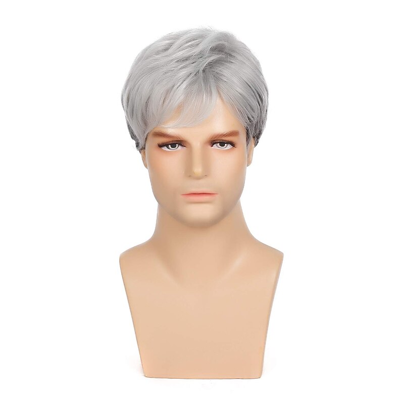Gray Wigs for Men Synthetic Wig Straight Short Bob Wig Short Silver Grey Synthetic Hair Men'S Cosplay Party Fashion Silver Dark Gray2
