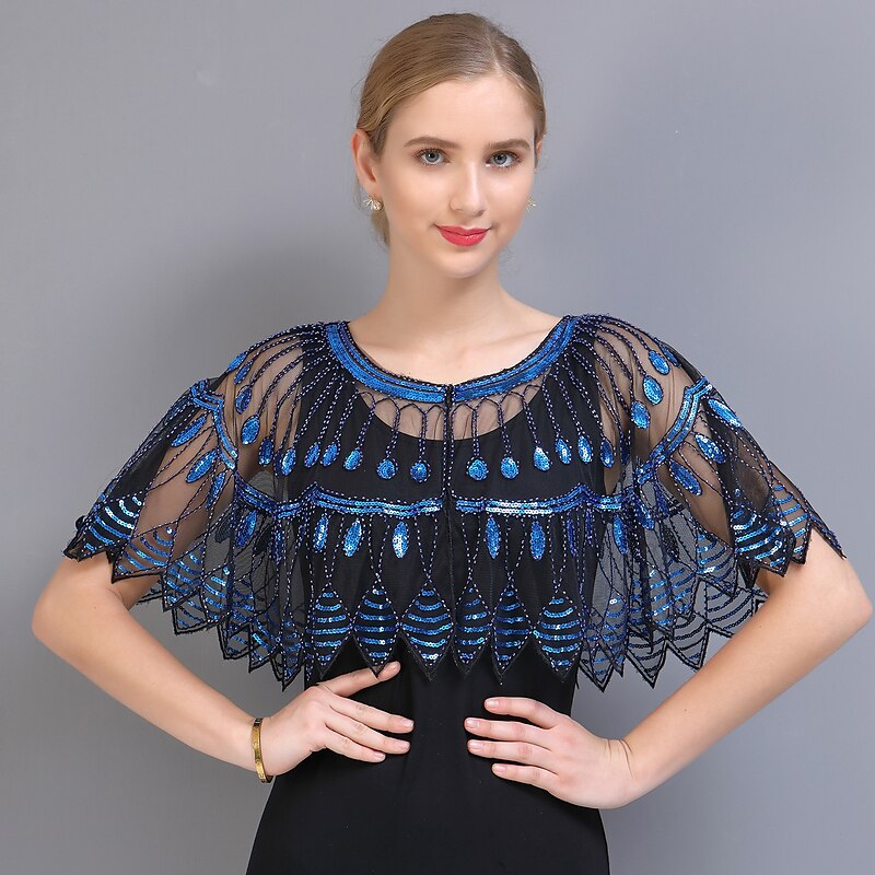 Shawl & Wrap Women's Wrap Bolero 1920s Elegant Sparkle & Shine Half Sleeve Tulle Wedding Wraps With Split Joint For Wedding Summer4