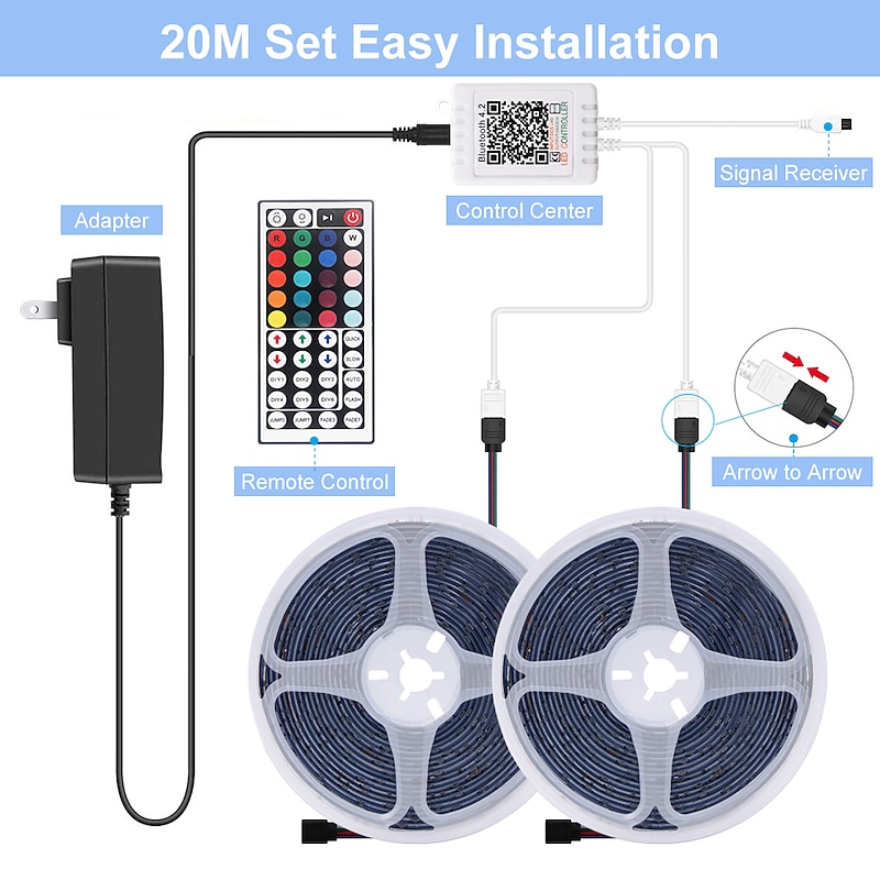 10M 30M RGB LED Strip Lights Bluetooth Smart Phone Controlled 20M 40M LED Light Strip 5050 LED Lights Sync to Music and 44 Keys Remote Controller for Bedroom Home TV Back Lights2