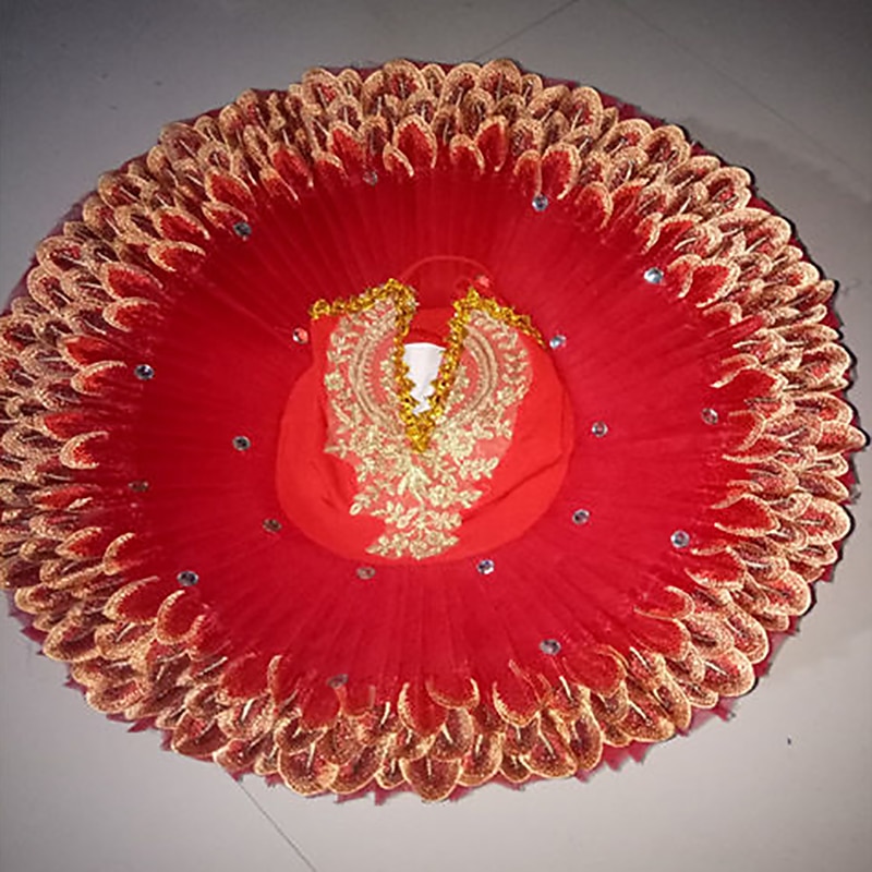 Ballet Tutu Dress Kids' Dancewear Crystal Lace Printing Embroidery Girls' Training Performance Sleeveless High Elastane Lace Tulle3