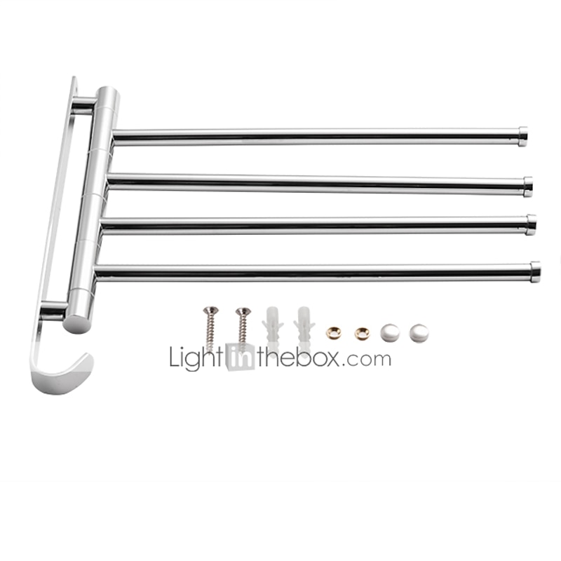 Swivel Towel Rack, Brass 4-Arm Towel Bar, Space Saving Wall Mounted Towel Holder with Hook, Rustproof Swing Out Towel Hanger for Bathroom, Kitchen4