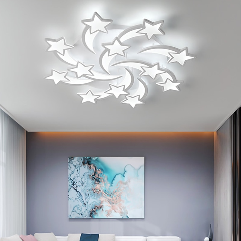 LED Ceiling Light White Modern Nordic Star Design Meteor Shower LED Bedroom Light APP Control with Stepless Dimming or OFF/ ON Control Three Color Acrylic Ceiling Panel Lamp Unique Minimalist Living Room Bedroom AC220V AC110V4