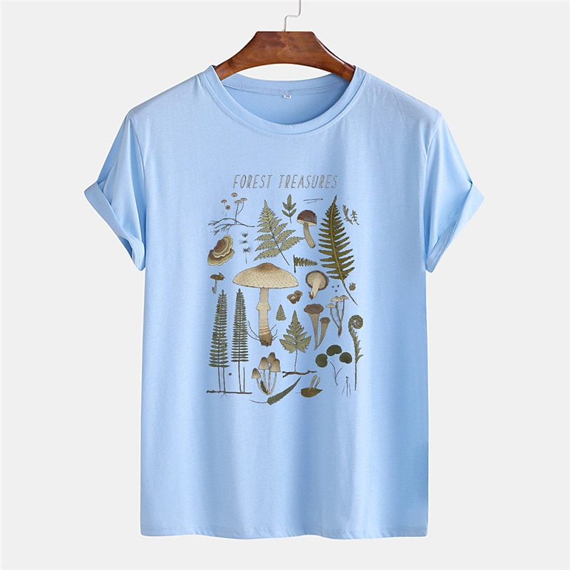 Men's Plants Mushroom T Shirt Tee Cotton Short Sleeve Graphic Shirt Black White Beige Comfortable Tee Casual Fashion Designer Clothing4