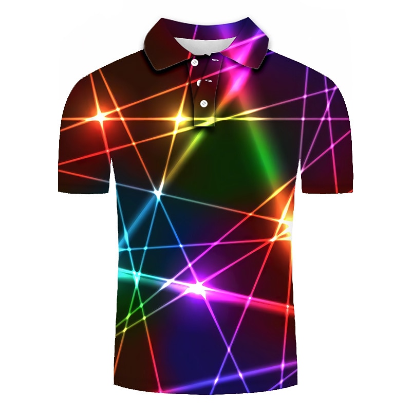 Men's Graphic Neon Polo Shirts Golf Shirt Short Sleeve Polo Shirts Collared Shirts Casual Vacation Wear Rave Wear Party Outfits Buttons 3D Print White Pink Green2