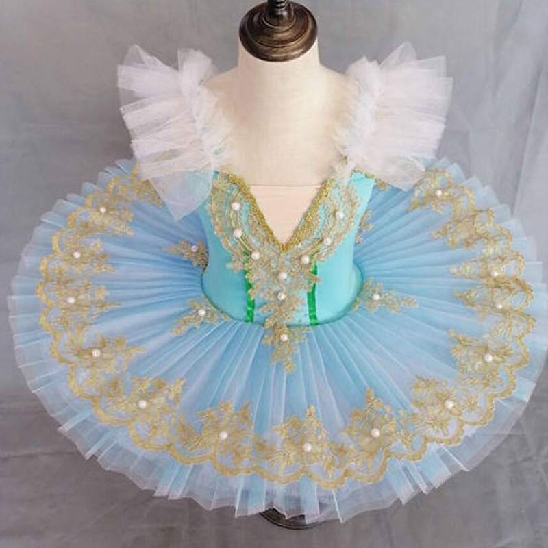 Ballet Tutu Dress Dress Imitation Pearl Lace Printing Girls' Training Performance Sleeveless High Lace Tulle4