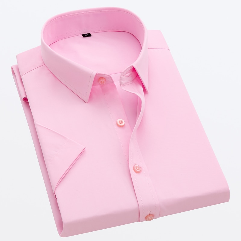 Men's Work Shirt Solid / Plain Color Wedding Business Light Pink Black White Dark Navy Short Sleeve Classic Collar Spring & Summer Clothing Apparel Buttons