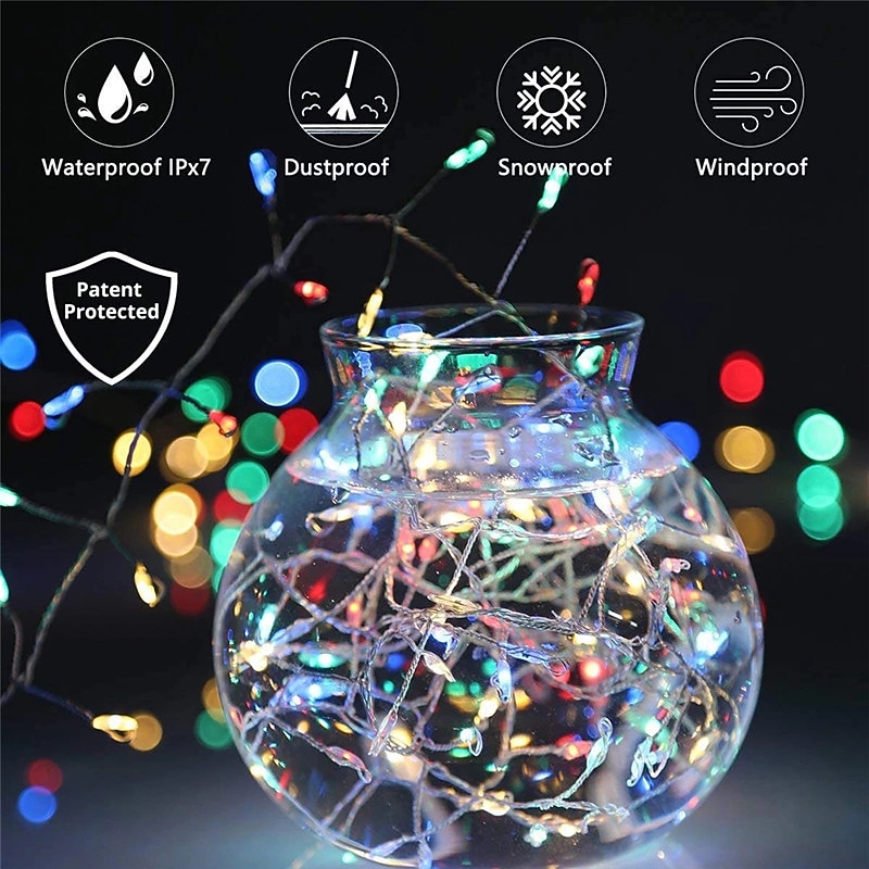 LED String Lights Firecracker Copper Wire Flexible 2M 5M Set Fairy Garland Christmas Holiday Light for Christmas Wedding Holiday Party Room Decoration Warm White Colorful Lamp AA Battery Operated4