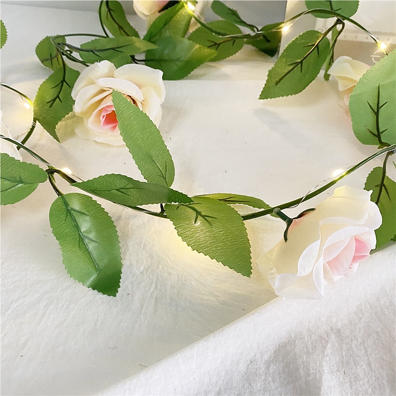 Elegant Wedding Party Reception Rose Flower Ivy Leaf LED Fairy String Lights – 2M 20LEDs Rose Garland Copper Wire Lights for Valentine's, Home Décor4