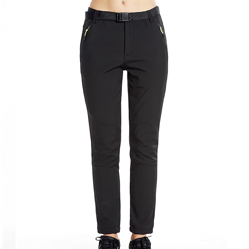 Women's Hiking Pants Trousers Fleece Lined Pants Softshell Pants Winter Outdoor Thermal Warm Fleece Lining Waterproof Windproof Pants / Trousers Bottoms Elastic Waist Black Dark Navy Hunting Ski3