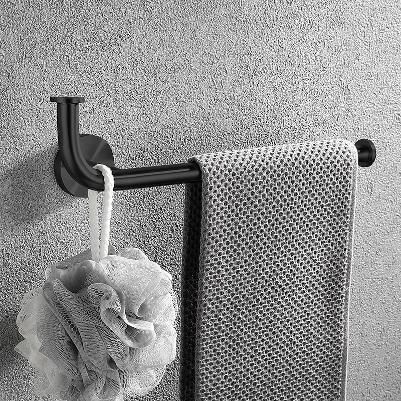 Multifunctional Towel Bar Brushed/Painted Finish Toilet Paper Holder with Coat Hook 304 Stainless Steel Mattle Black/Silver Wall-mounted3