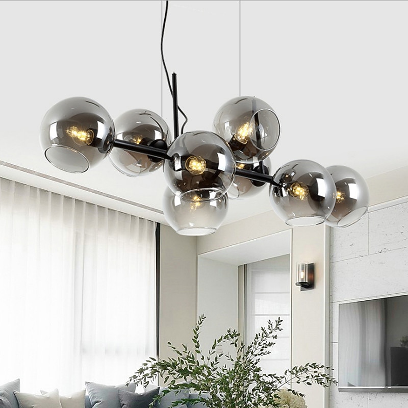 LED Pendant Light Island Light Black Bronze Copper Modern Nordic Dining Room Bedroom Chandelier Minimalist Living Room Magic Bean Glass Molecular Bubble Chandelier 110cm