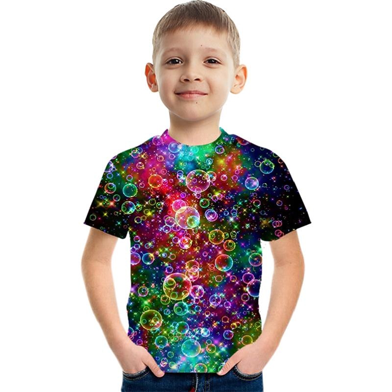 Boys 3D Graphic Color Block Optical Illusion Tee Short Sleeve 3D Print Summer Active Sports Streetwear Kids 3-12 Years