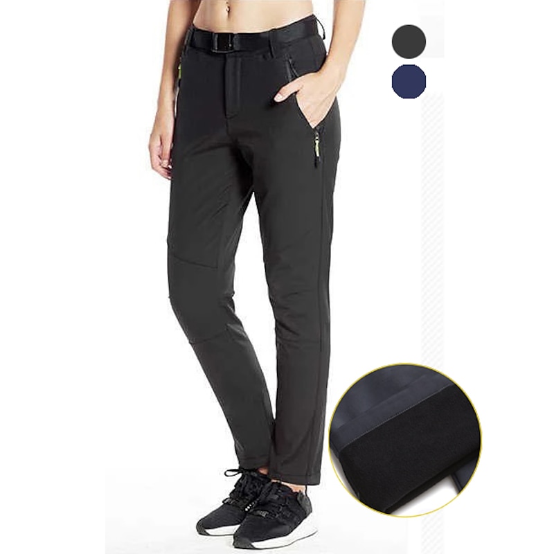 Women's Hiking Pants Trousers Fleece Lined Pants Softshell Pants Winter Outdoor Thermal Warm Fleece Lining Waterproof Windproof Pants / Trousers Bottoms Elastic Waist Black Dark Navy Hunting Ski