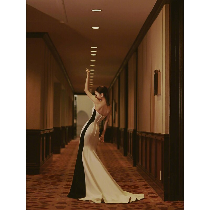 Mermaid Evening Gown Elegant Dress Engagement Formal Evening Court Train Sleeveless Strapless Stretch Satin with Slit2