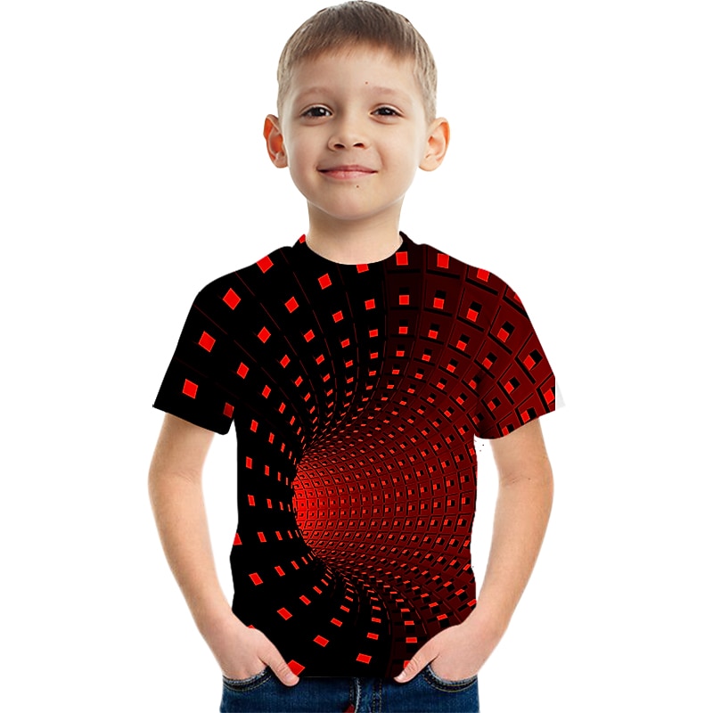 Boys 3D Color Block Optical Illusion T shirt Short Sleeve 3D Print Summer Active Sports Streetwear Polyester Rayon Kids 2-13 Years Outdoor Daily4