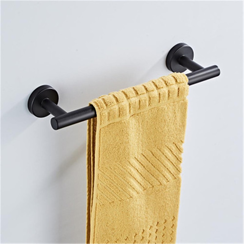Towel Rack Set Stainless Steel Material Include Bathroom Single Towel Rod Toilet Paper Holder and Robe Hook Black 3pcs4