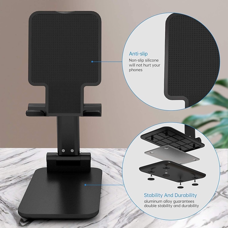 Foldable Mobile Phone Holder Stand Retractable Adjustable Phone Holder Cradle for iPhone 13 12 11 Pro Max X iPad and All Smartphones Adjustable Metal Desk Desktop Tablet Universal Cell Phone Holder4