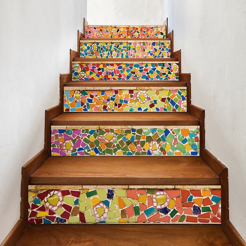 6pcs Wall Tile Stickers, Removable Stair Stickers, Self-Adhesive Step Ceramic Tiles, PVC Stair Wallpaper Stickers, Vinyl Staircase Home Decoration Size : 18x100cm3