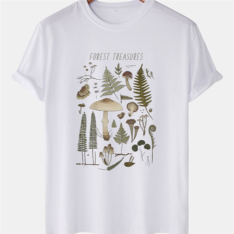 Men's Plants Mushroom T Shirt Tee Cotton Short Sleeve Graphic Shirt Black White Beige Comfortable Tee Casual Fashion Designer Clothing2