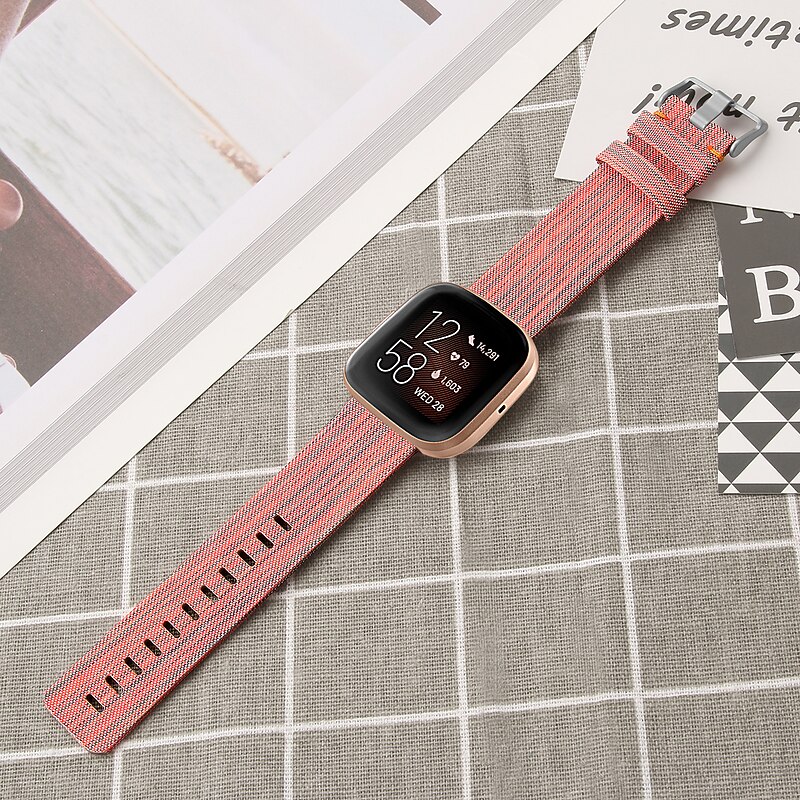 Watch Band for Fitbit Versa 2 / Versa Lite / Versa SE / Versa Fabric Nylon Replacement  Strap Metal Clasp Adjustable Breathable Wristband3