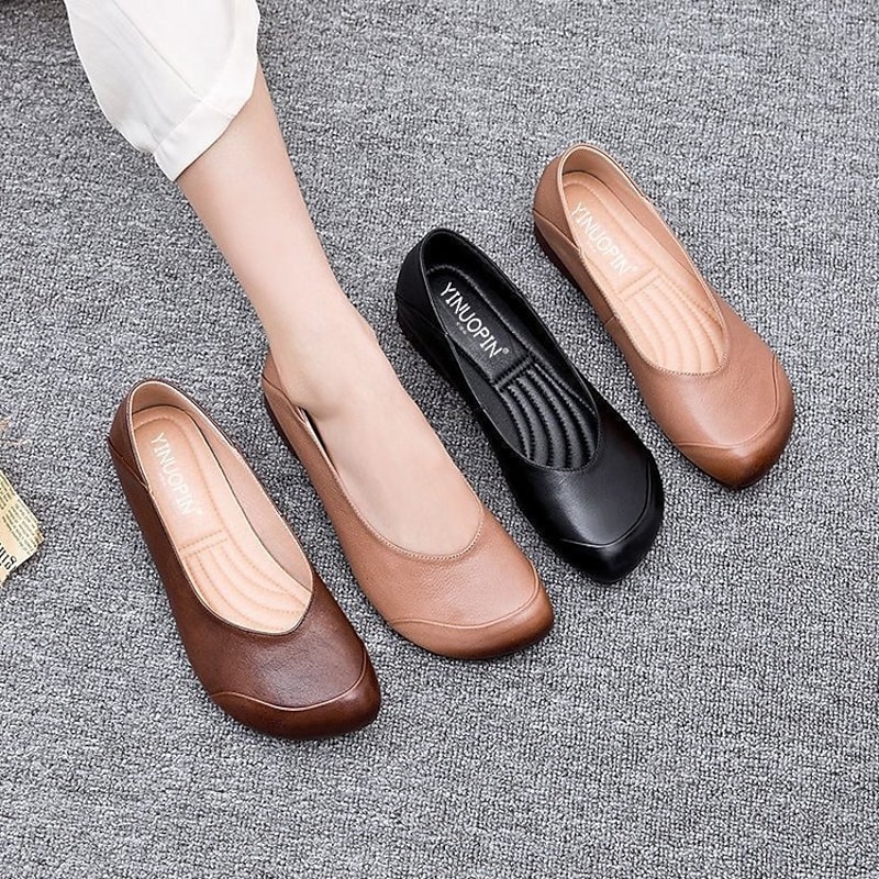 Women's Comfortable Slip-On Wedge Shoes – Classic Faux Leather Design for Office or Casual Wear3