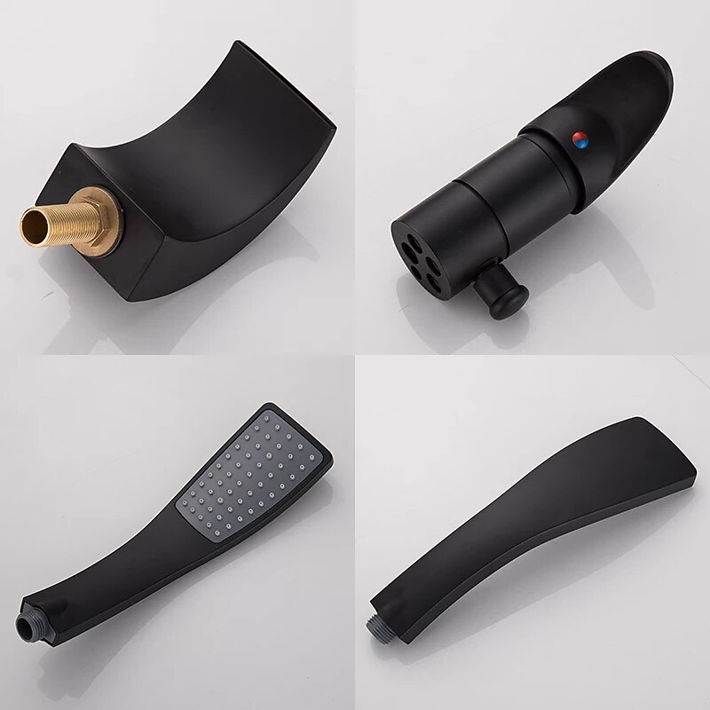 Bathtub Faucet - Contemporary Chrome Free Standing Ceramic Valve Bath Shower Mixer Taps / Two Handles Three Holes4