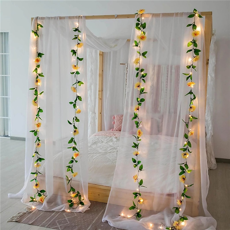Elegant Wedding Party Reception Rose Flower Ivy Leaf LED Fairy String Lights – 2M 20LEDs Rose Garland Copper Wire Lights for Valentine's, Home Décor3
