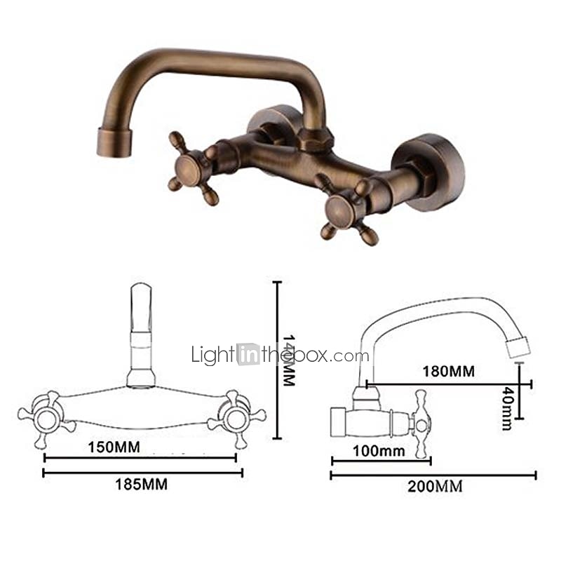 Retro Style Utility Sink Laundry Faucet, Wall Mount Long Spout Two Handles Three Holes Wash Basin Tap with Hot and Cold Water Hoses, Laundry Tub Pot Filler Commercial Faucet in Antique Bronze4