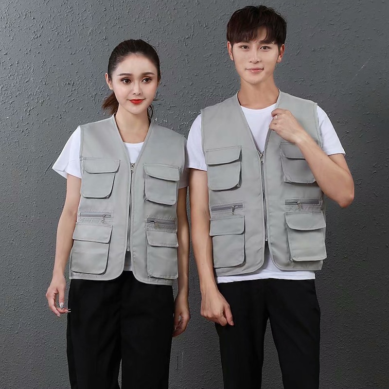 Men's Women's Fishing Vest Hiking Vest Sleeveless Vest / Gilet Jacket Top Outdoor Breathable Quick Dry Lightweight Multi Pockets Navy fluorescent green orange Fishing Climbing3