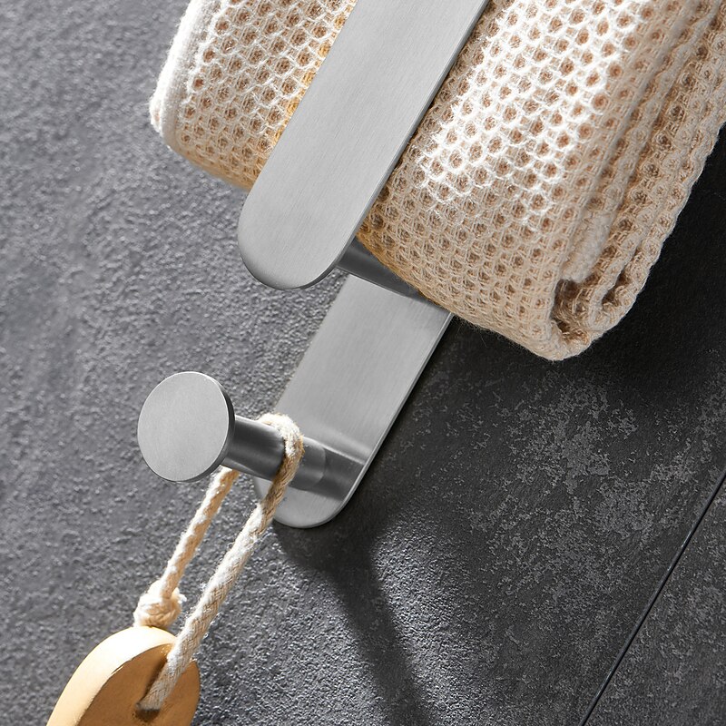 Brushed Multifunctional Towel Bar with Hook 304 Stainless Steel Electroplated, 40cm, Brushed, Bathroom and Kitchen Shelf Punch-free2