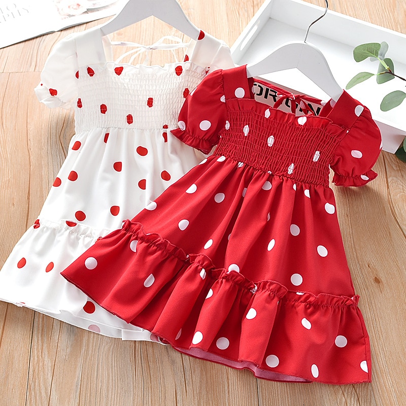 Kids Little Girls' Casual Dresses Paisley Print Red White Chiffon Midi Short Sleeve Active Dresses Summer Regular Fit 2-9 Years2