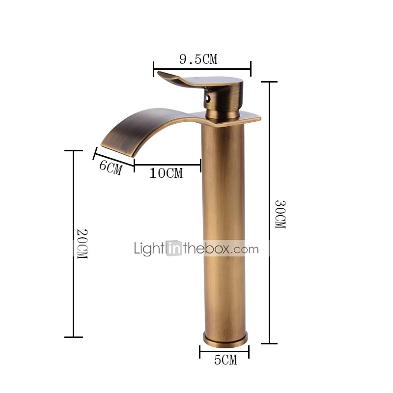 Antique Copper Bathroom Sink Faucet,Golden Waterfall Single Handle One Hole Bath Taps with Hot and Cold Water Switch4
