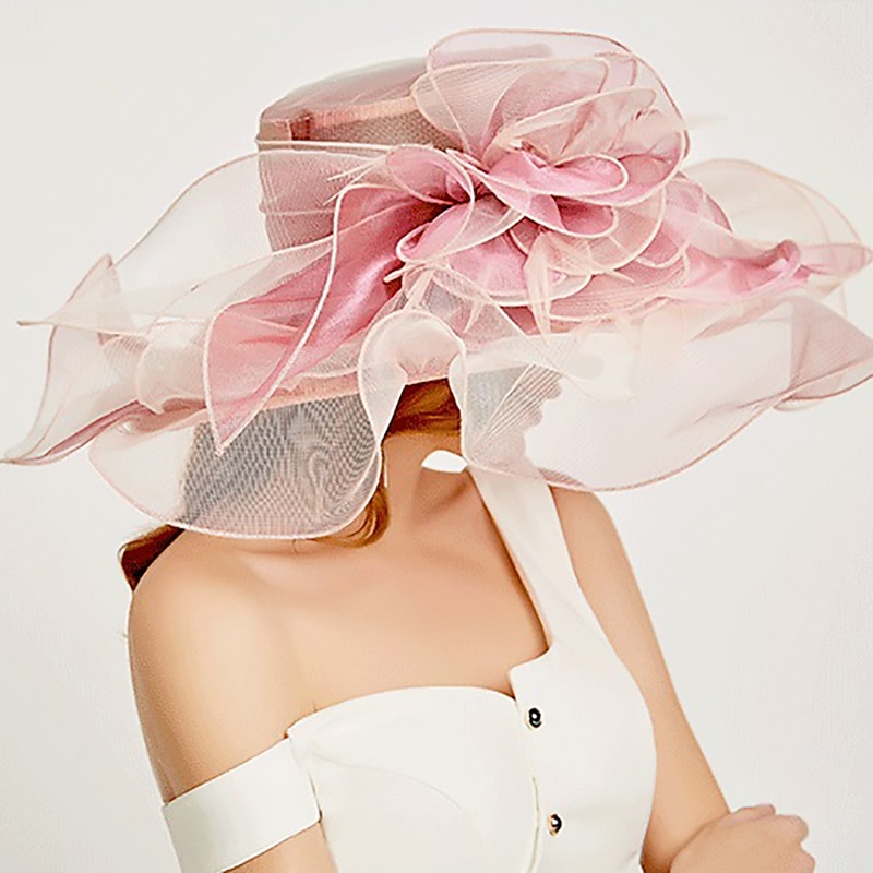 Fascinators Hats Headwear Organza  / Polyamide Bucket Hat Straw Hat Sun Hat Casual Holiday Melbourne Cup Cocktail Royal Astcot With Feather Appliques Headpiece Headwear Hats Race Day Dress3