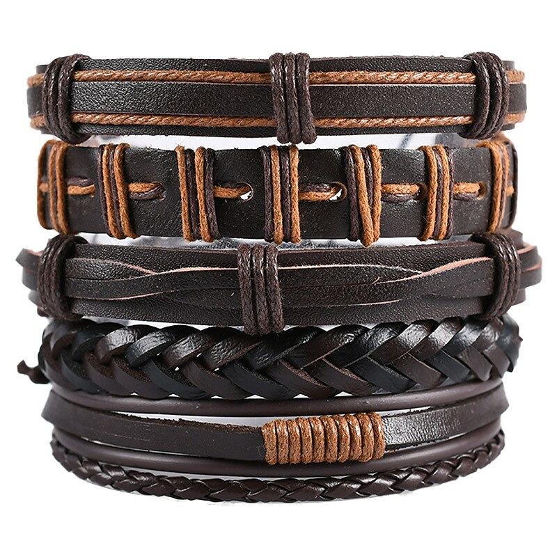 vintage men's hand jewelry 5 packs cross braided leather adjustable set bracelet4