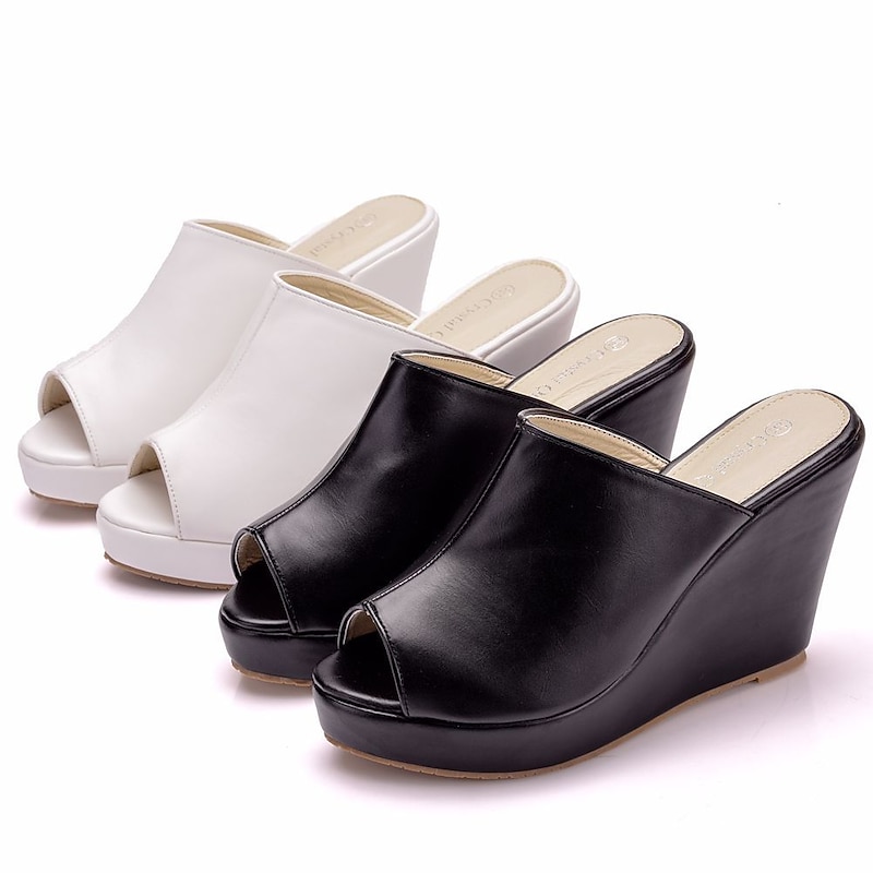 Women's Black Open - Toe Platform Wedge Mules, Slip - On Peep - Toe Design for Stylish Summer Casual Wear3