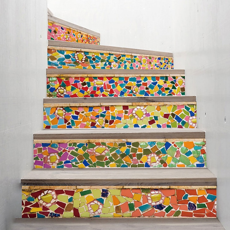6pcs Wall Tile Stickers, Removable Stair Stickers, Self-Adhesive Step Ceramic Tiles, PVC Stair Wallpaper Stickers, Vinyl Staircase Home Decoration Size : 18x100cm2