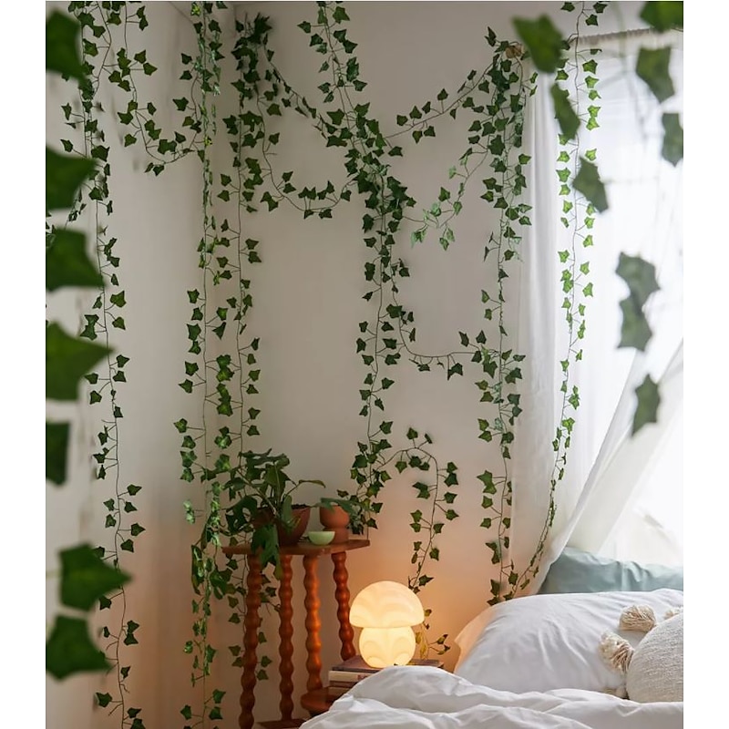 12Pcs 220Cm/87“ Artificial Plants Vine Wall Decor Wedding Party Decorative Artificial Leaves Greenery Artificial Hanging Plants For Wedding Wall Decor, Party Room Decor3