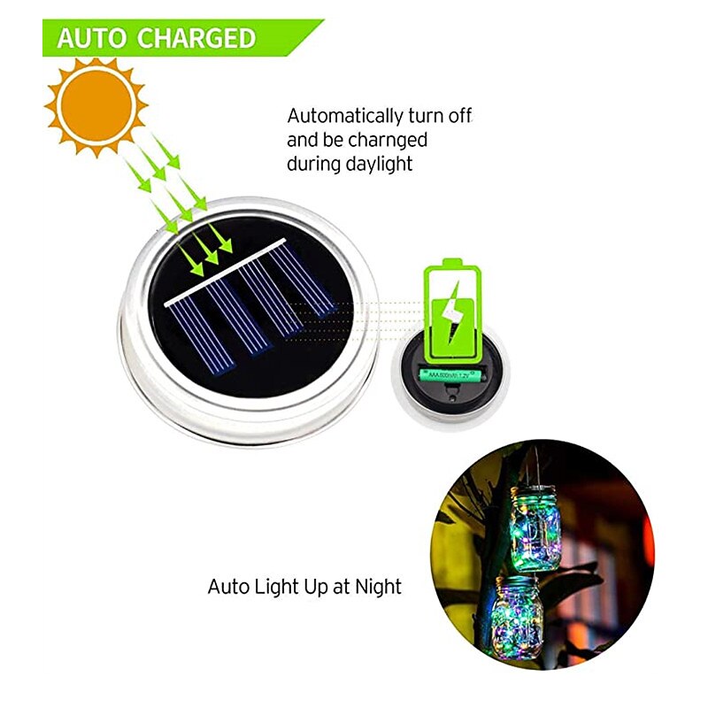Elegant Wedding Party Reception Solar Mason Jar Lid String Lights - Waterproof Outdoor Fairy Firefly Lights for Patio, Garden,Party Decor 6 Set4