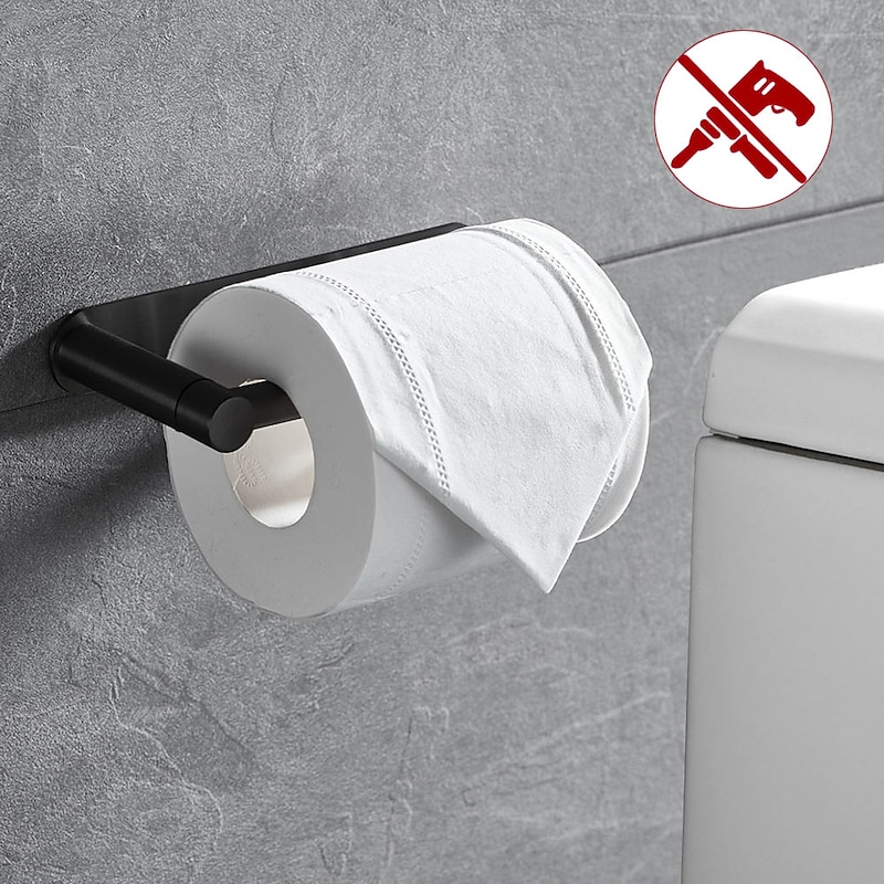 Rotatable/Foldable Toilet Paper Holder Self-adhesive Roll Paper Holder 304 Stainless Steel Paper Towel Holder Black Brushed
