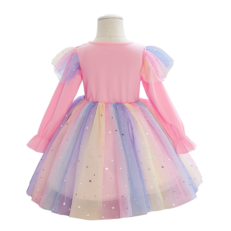 Kids Girls' Dress Unicorn Long Sleeve Lace Cute Polyester Midi Spring Fall & Winter Pink Blue3